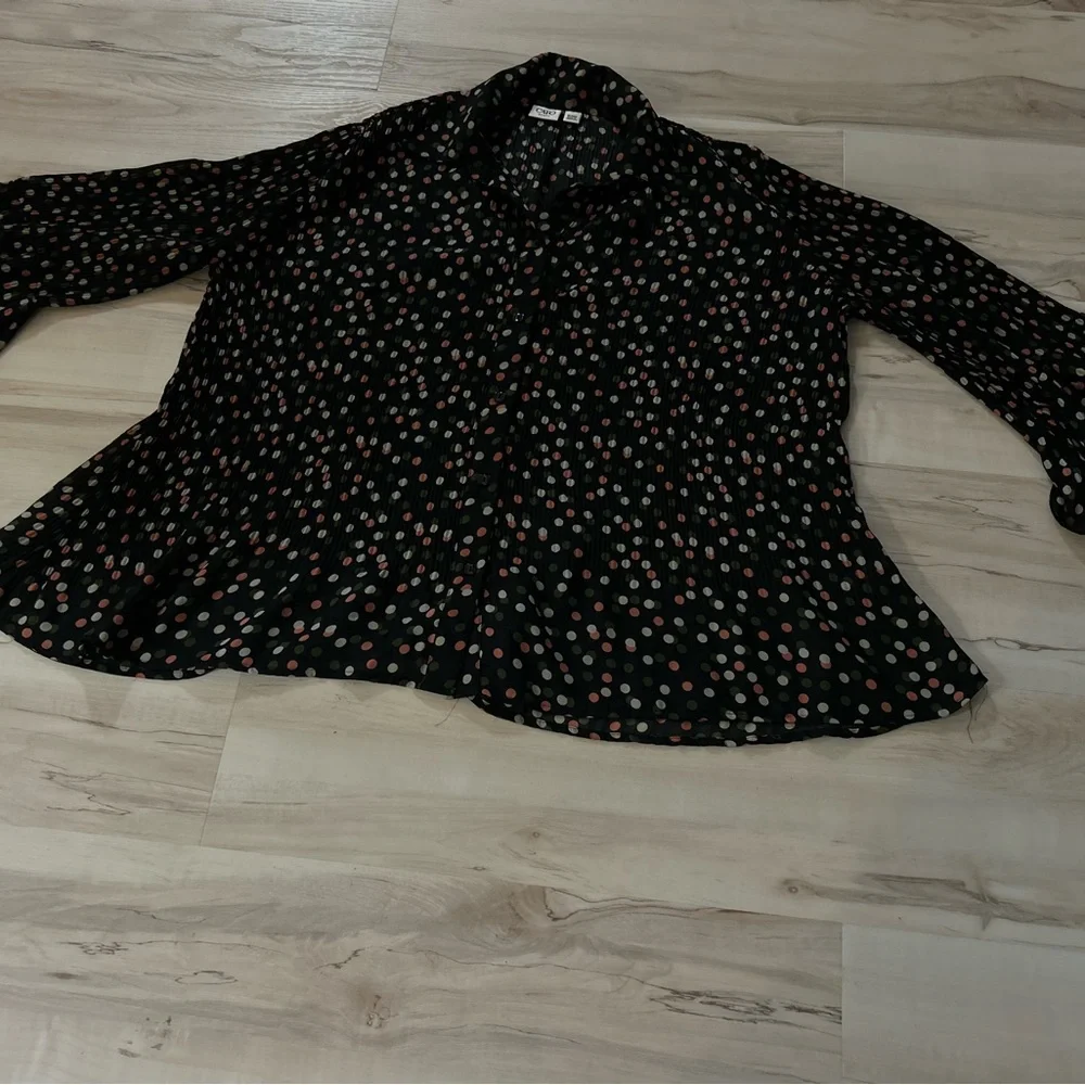 ASOS Womens Pleated Polka Dot 18/20W Blouse Black Sheer Bell Sleeve Flowy Top - Picture 2 of 13